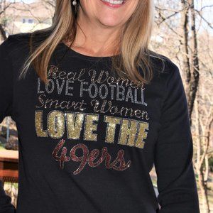 49ers Real Women Love Football rhinestone bling long sleeve shirt XS S M L XL…